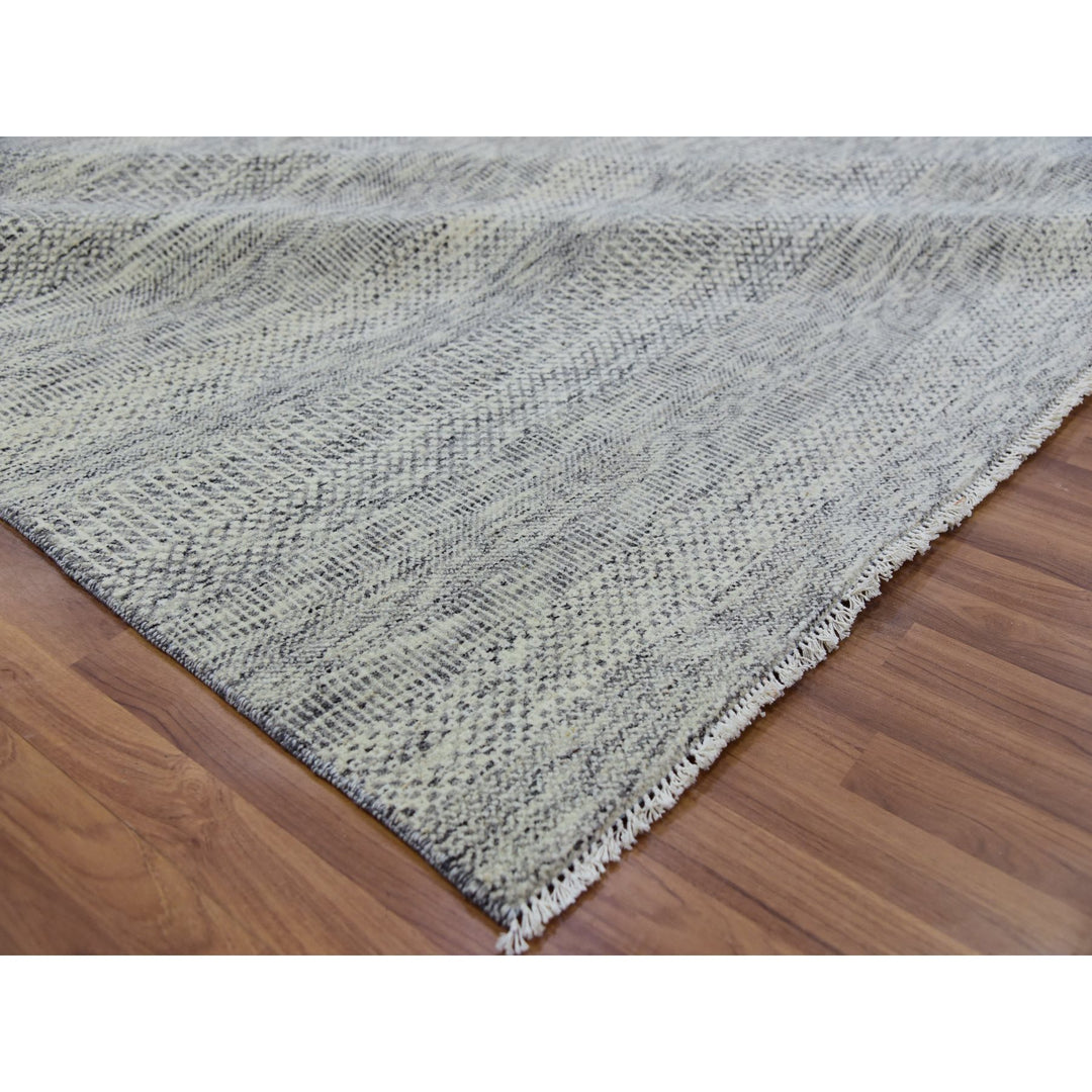 9'0" x 12'4" New Hand Knotted Grey Wool Rectangle Oriental Rug - MOA10279741