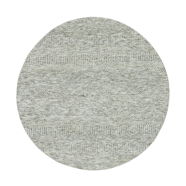 4'10" x 4'10" New Hand Knotted Grey Wool Round Oriental Rug - MOA10279746