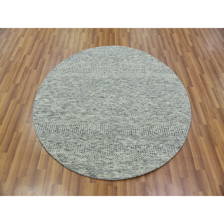 4'10" x 4'10" New Hand Knotted Grey Wool Round Oriental Rug - MOA10279746