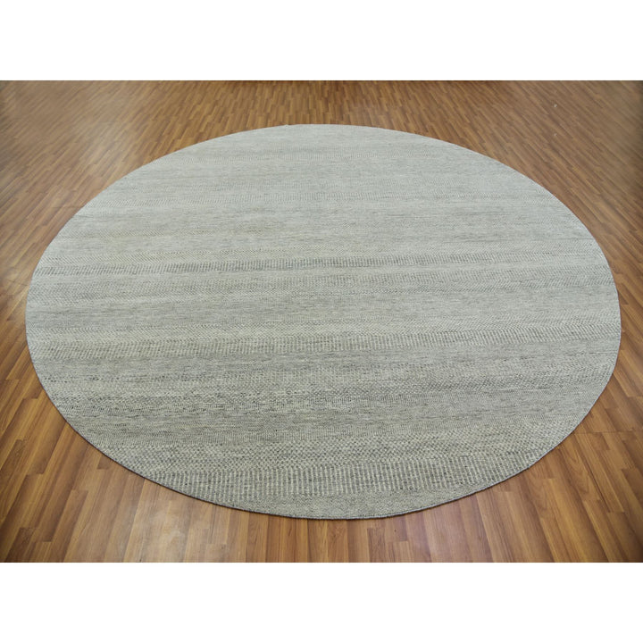 11'2" x 11'3" New Hand Knotted Grey Wool Round Oriental Rug - MOA10279754