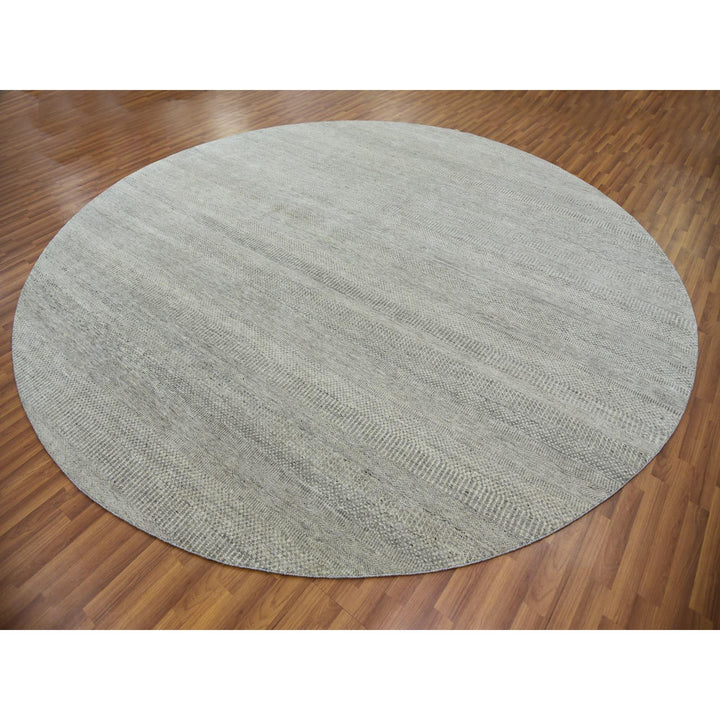 11'2" x 11'3" New Hand Knotted Grey Wool Round Oriental Rug - MOA10279754