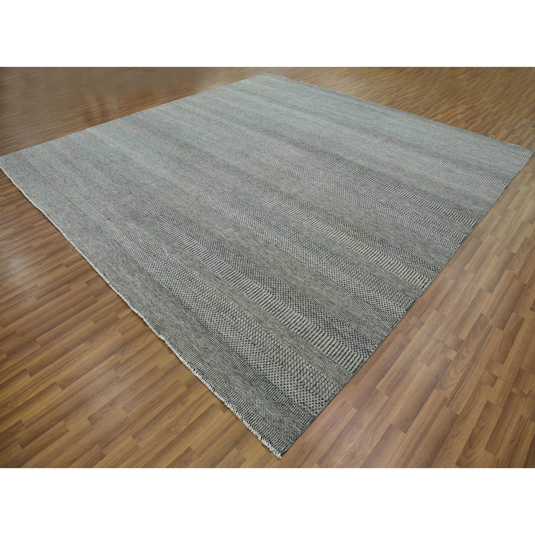 11'11" x 11'11" New Hand Knotted Grey Wool Square Oriental Rug - MOA10279755