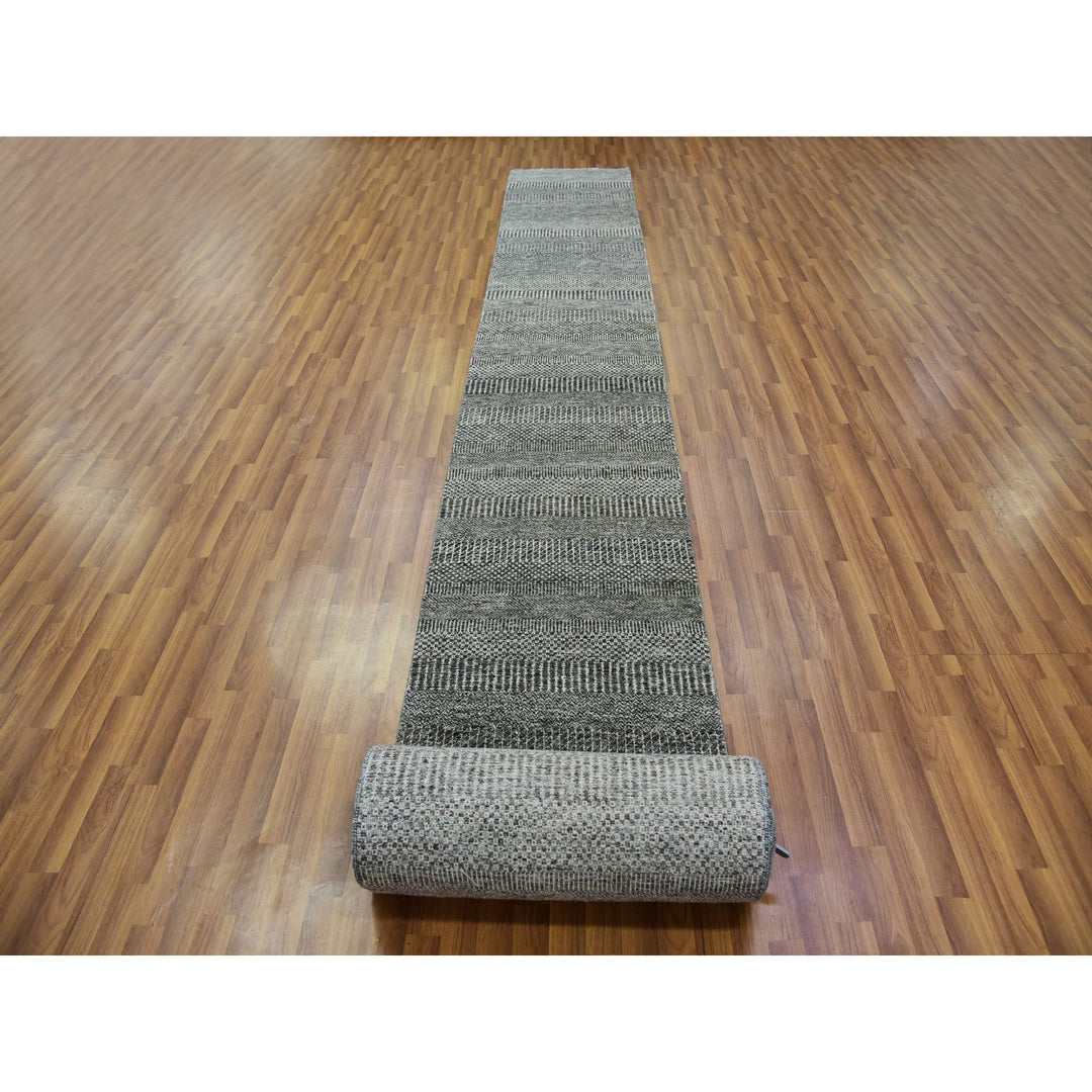 2'4" x 27'9" New Hand Knotted Grey Wool Runner Oriental Rug - MOA10279758