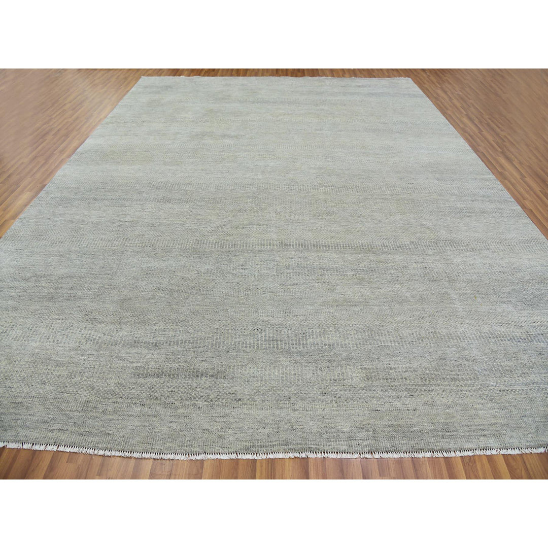 11'10" x 15'4" New Hand Knotted Grey Wool Rectangle Oriental Rug - MOA10279760