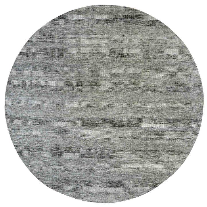 12'1" x 12'1" New Hand Knotted Grey Wool Round Oriental Rug - MOA10279761