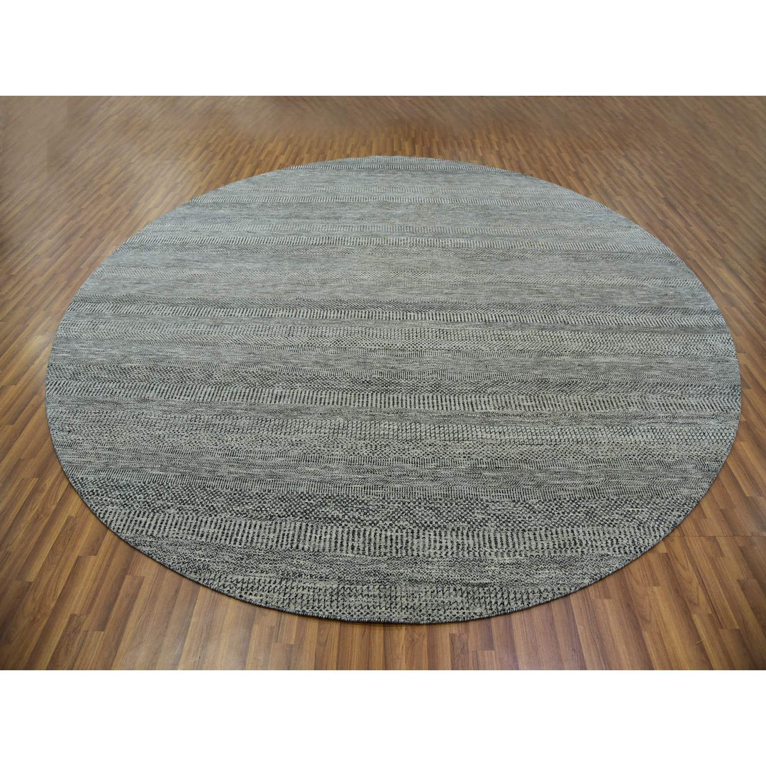 12'1" x 12'1" New Hand Knotted Grey Wool Round Oriental Rug - MOA10279761