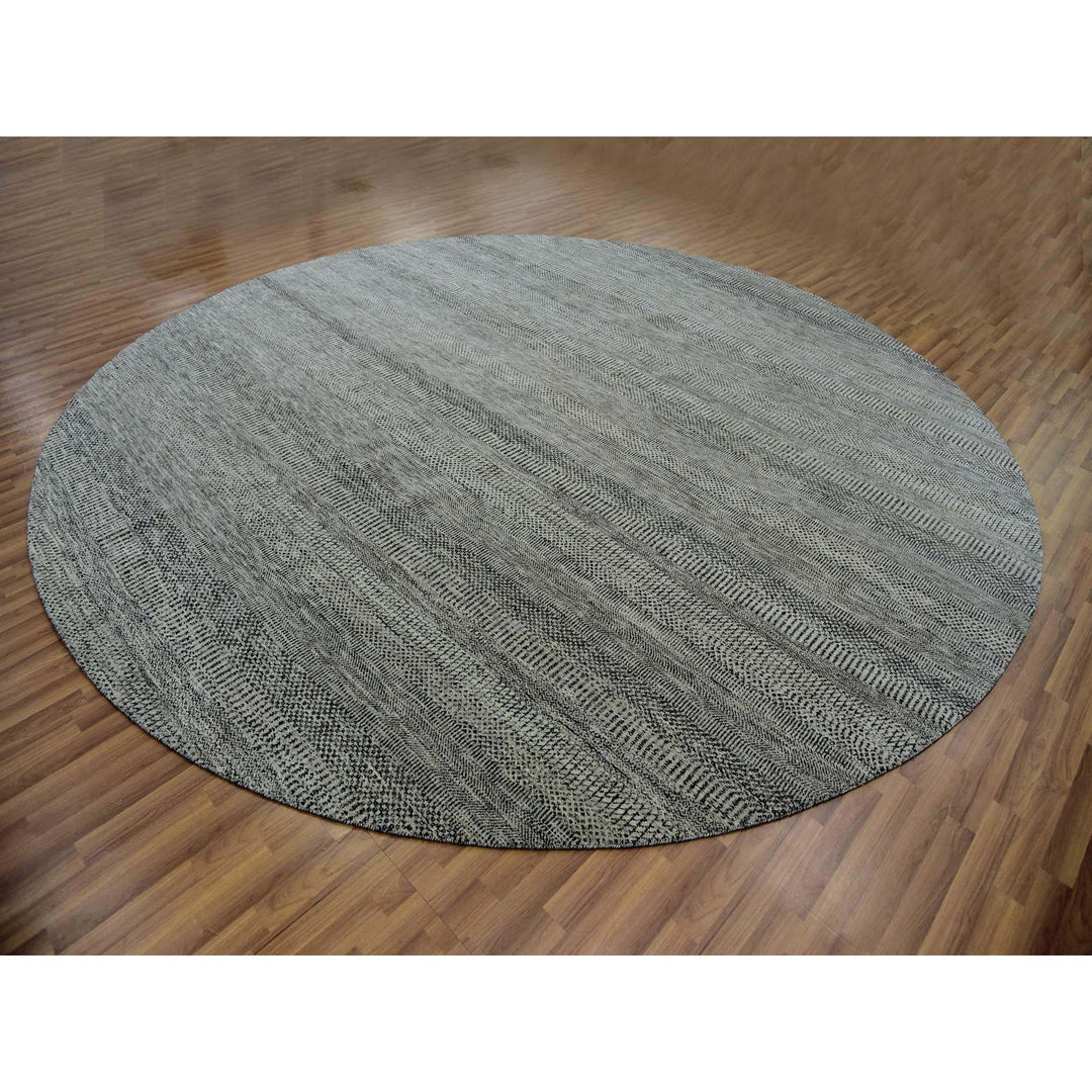 12'1" x 12'1" New Hand Knotted Grey Wool Round Oriental Rug - MOA10279761