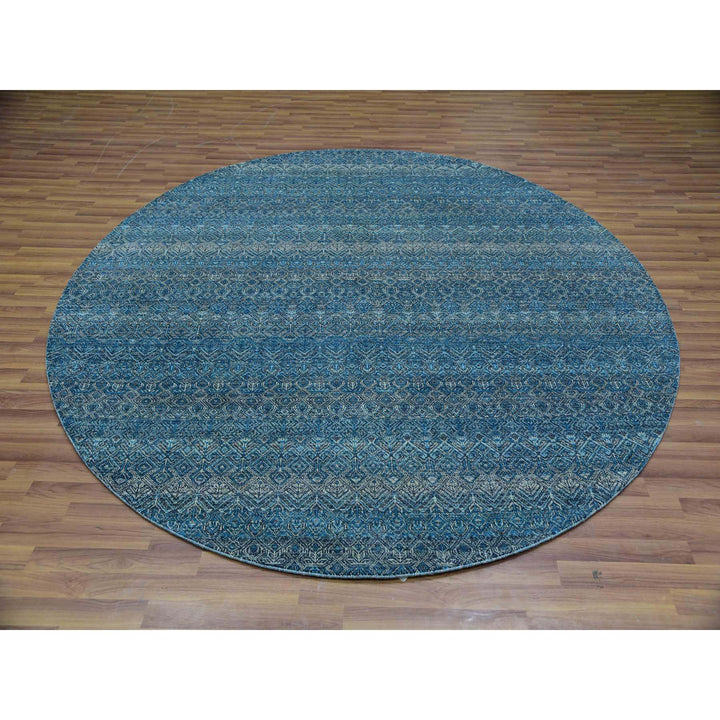 8'0" x 8'0" New Hand Knotted Blue Cotton Round Oriental Rug - MOA10279765