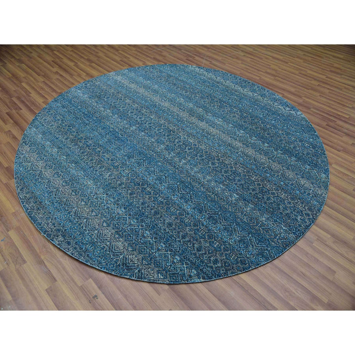 8'0" x 8'0" New Hand Knotted Blue Cotton Round Oriental Rug - MOA10279765