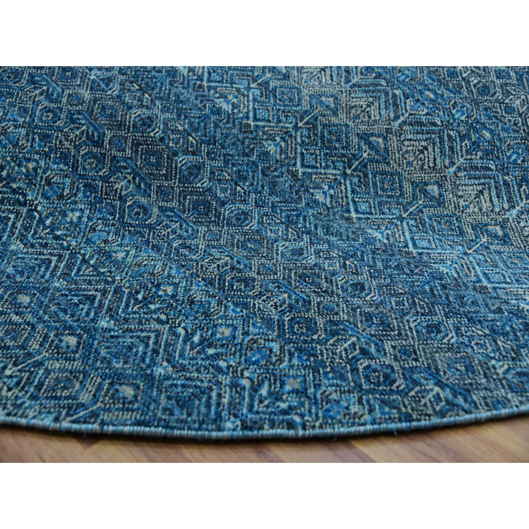 8'0" x 8'0" New Hand Knotted Blue Cotton Round Oriental Rug - MOA10279765