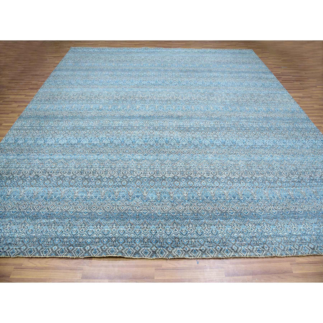 12'0" x 12'0" New Hand Knotted Blue Cotton Square Oriental Rug - MOA10279768