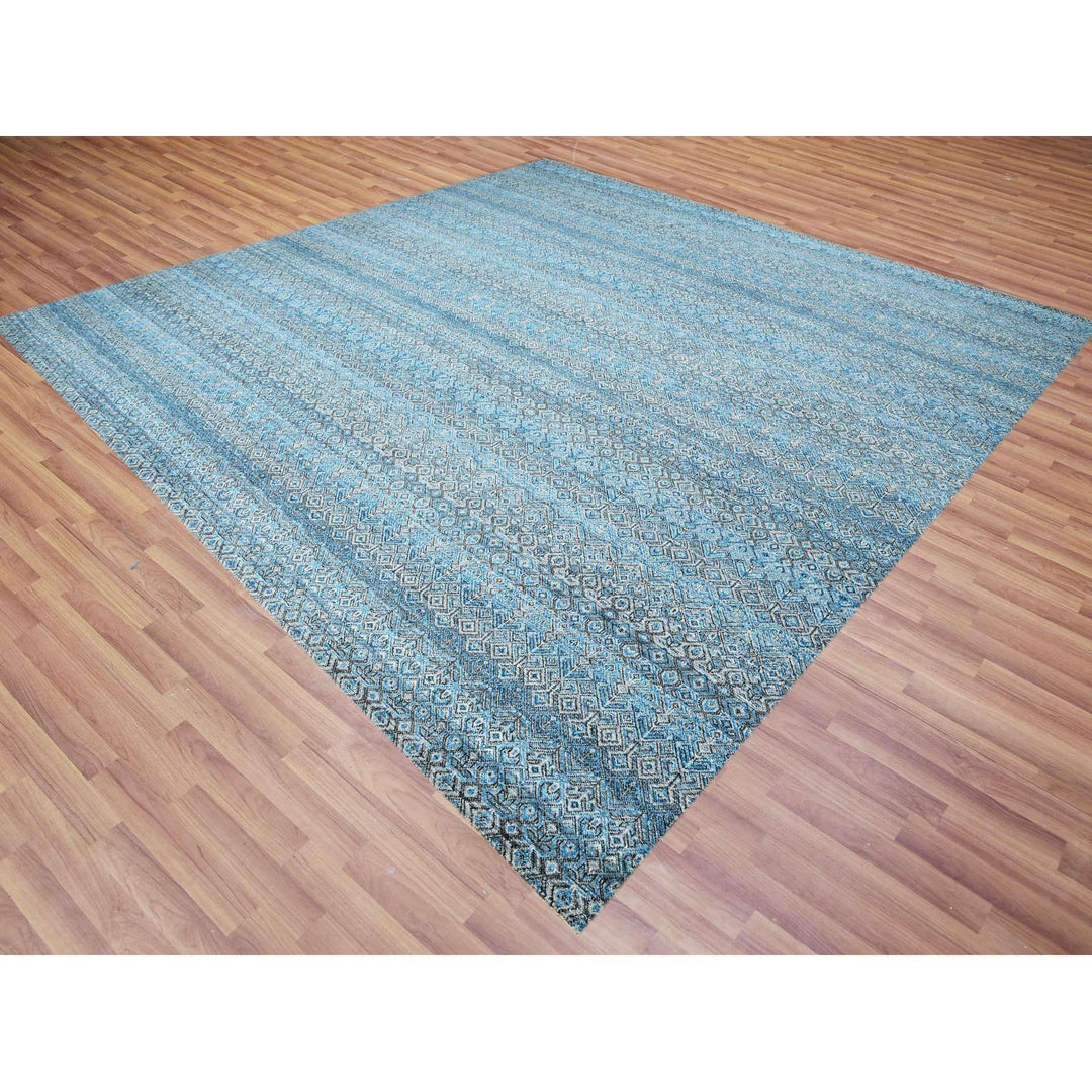 12'0" x 12'0" New Hand Knotted Blue Cotton Square Oriental Rug - MOA10279768