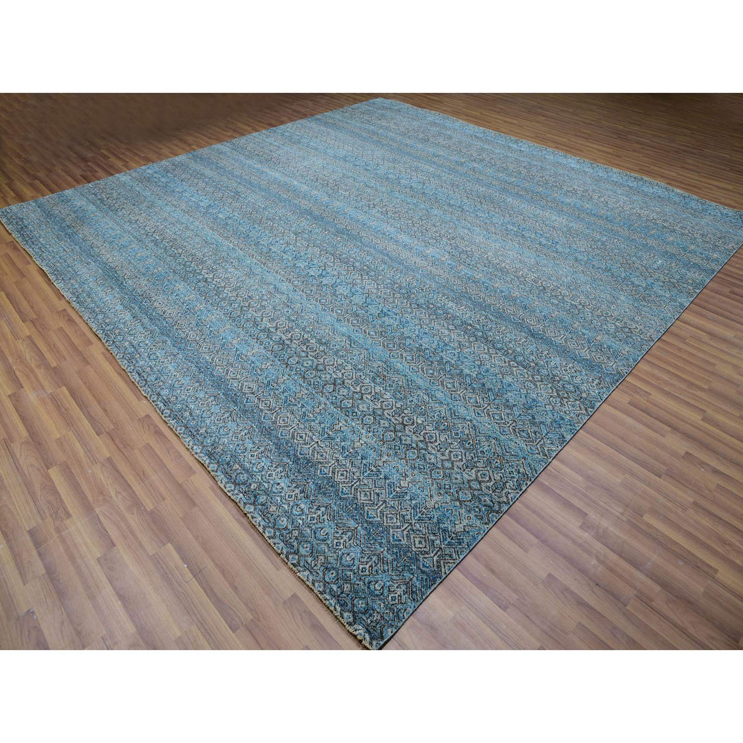 12'0" x 12'0" New Hand Knotted Blue Wool Square Oriental Rug - MOA10279770