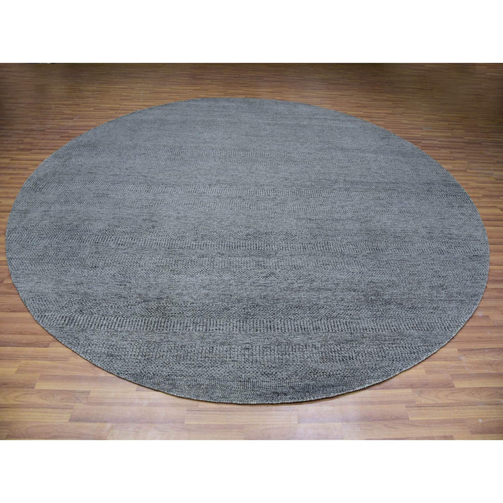 11'11" x 12'0" New Hand Knotted Grey Cotton Round Oriental Rug - MOA10279774