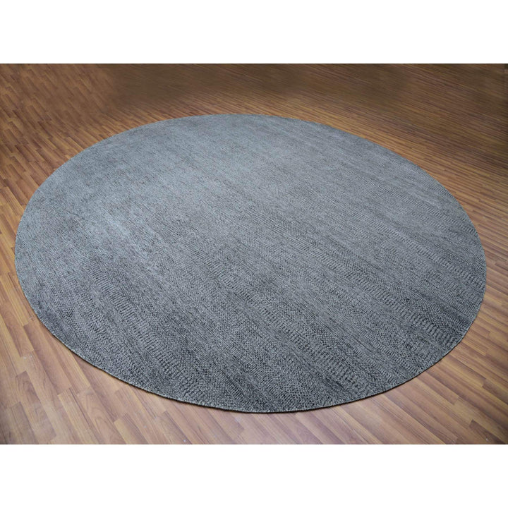 11'11" x 12'0" New Hand Knotted Grey Cotton Round Oriental Rug - MOA10279774