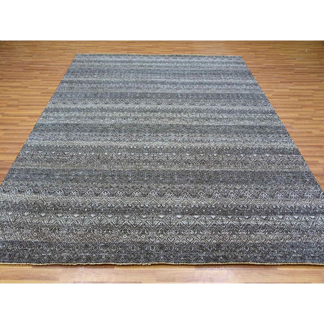 8'0" x 9'11" New Hand Knotted Grey Wool Rectangle Oriental Rug - MOA10279788