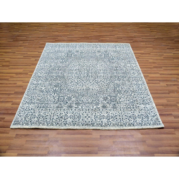 6'0" x 6'0" New Hand Knotted Ivory Wool Square Oriental Rug - MOA10279798