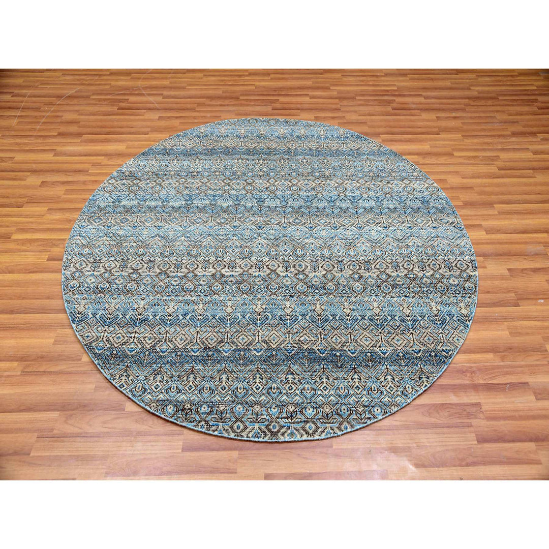 5'11" x 6'0" New Hand Knotted Blue Wool Round Oriental Rug - MOA10279802