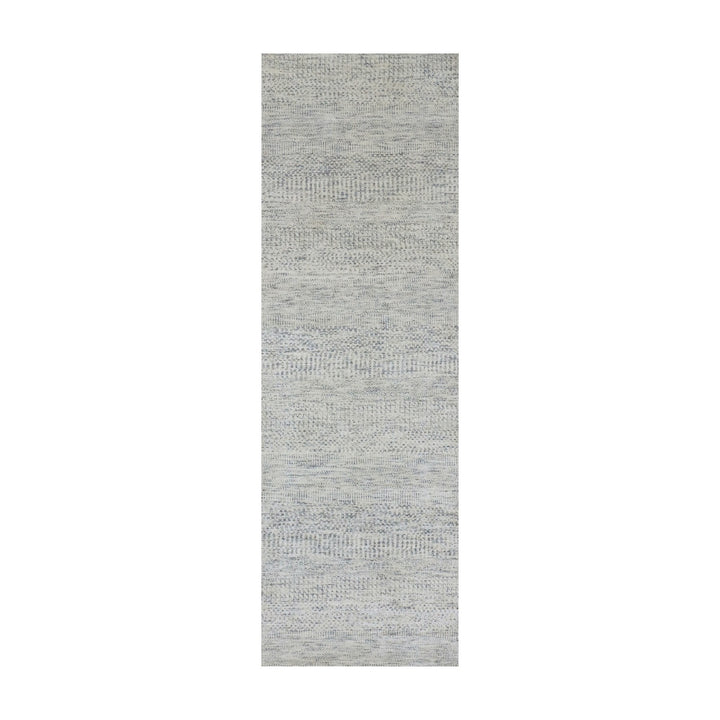 2'6" x 8'1" New Hand Knotted Grey Wool Runner Oriental Rug - MOA10279820