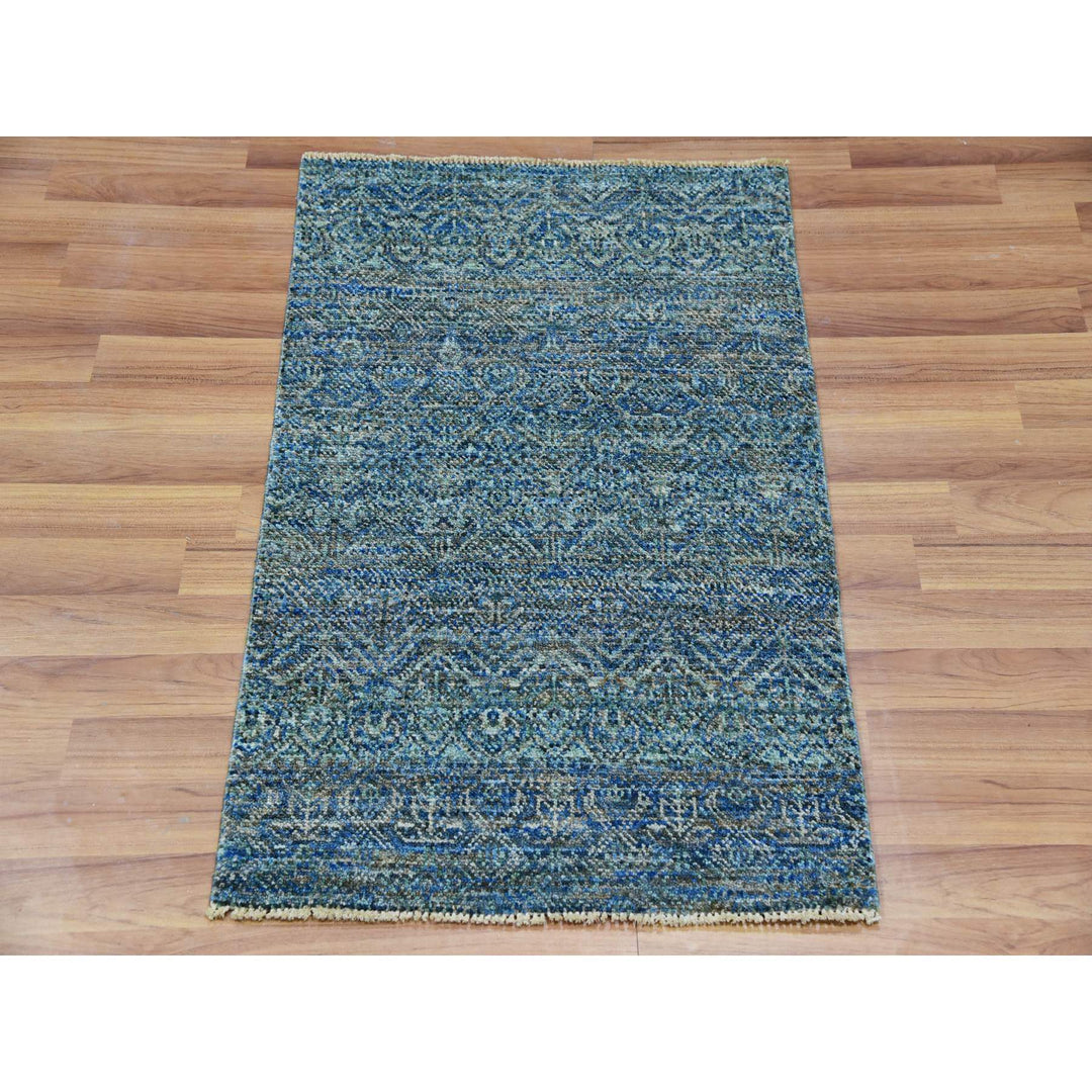 2'0" x 3'0" New Hand Knotted Green Cotton Rectangle Oriental Rug - MOA10279837