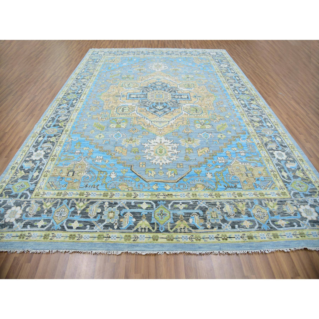 10'2" x 14'3" New Hand Knotted Blue Wool Rectangle Oriental Rug - MOA10279847