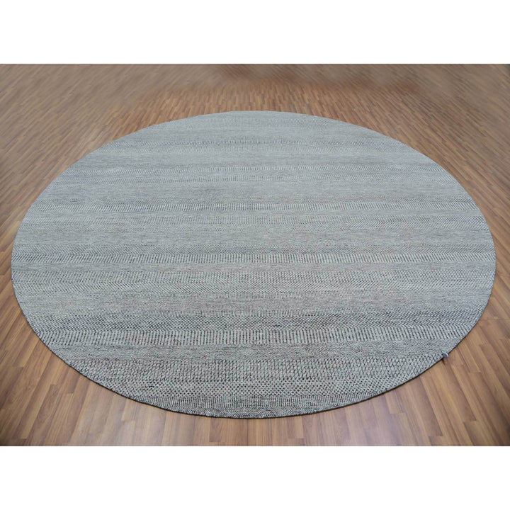 12'0" x 12'0" New Hand Knotted Grey Wool Round Oriental Rug - MOA10279861