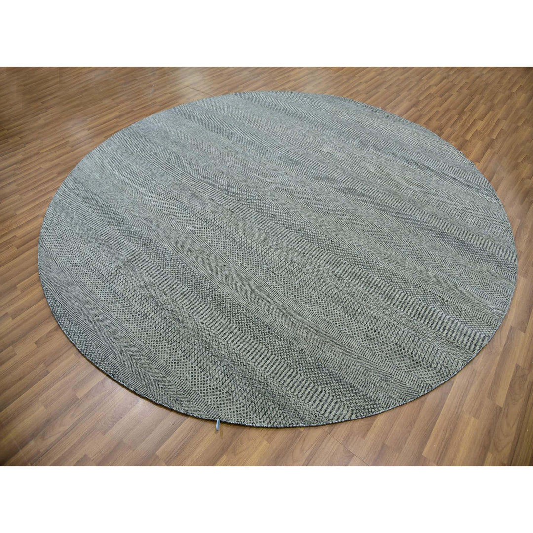 9'10" x 9'10" New Hand Knotted Grey Wool Round Oriental Rug - MOA10279875