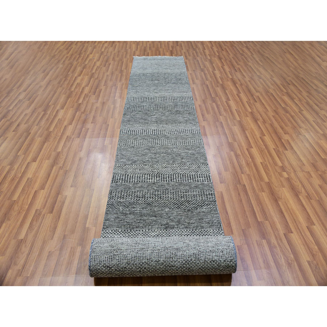 2'7" x 18'5" New Hand Knotted Grey Wool Runner Oriental Rug - MOA10279879