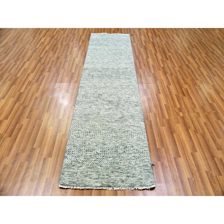 2'7" x 9'10" New Hand Knotted Grey Wool Runner Oriental Rug - MOA10279881