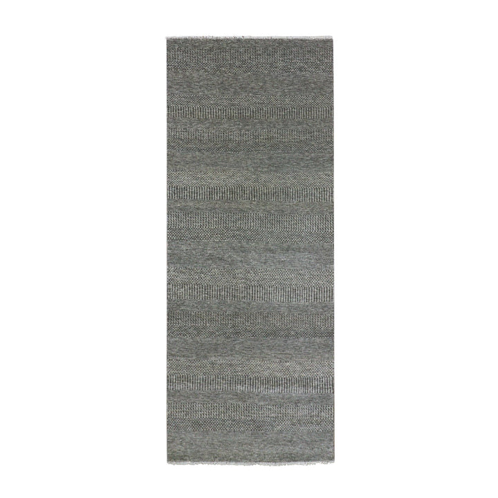 4'0" x 10'2" New Hand Knotted Grey Wool Runner Oriental Rug - MOA10279889