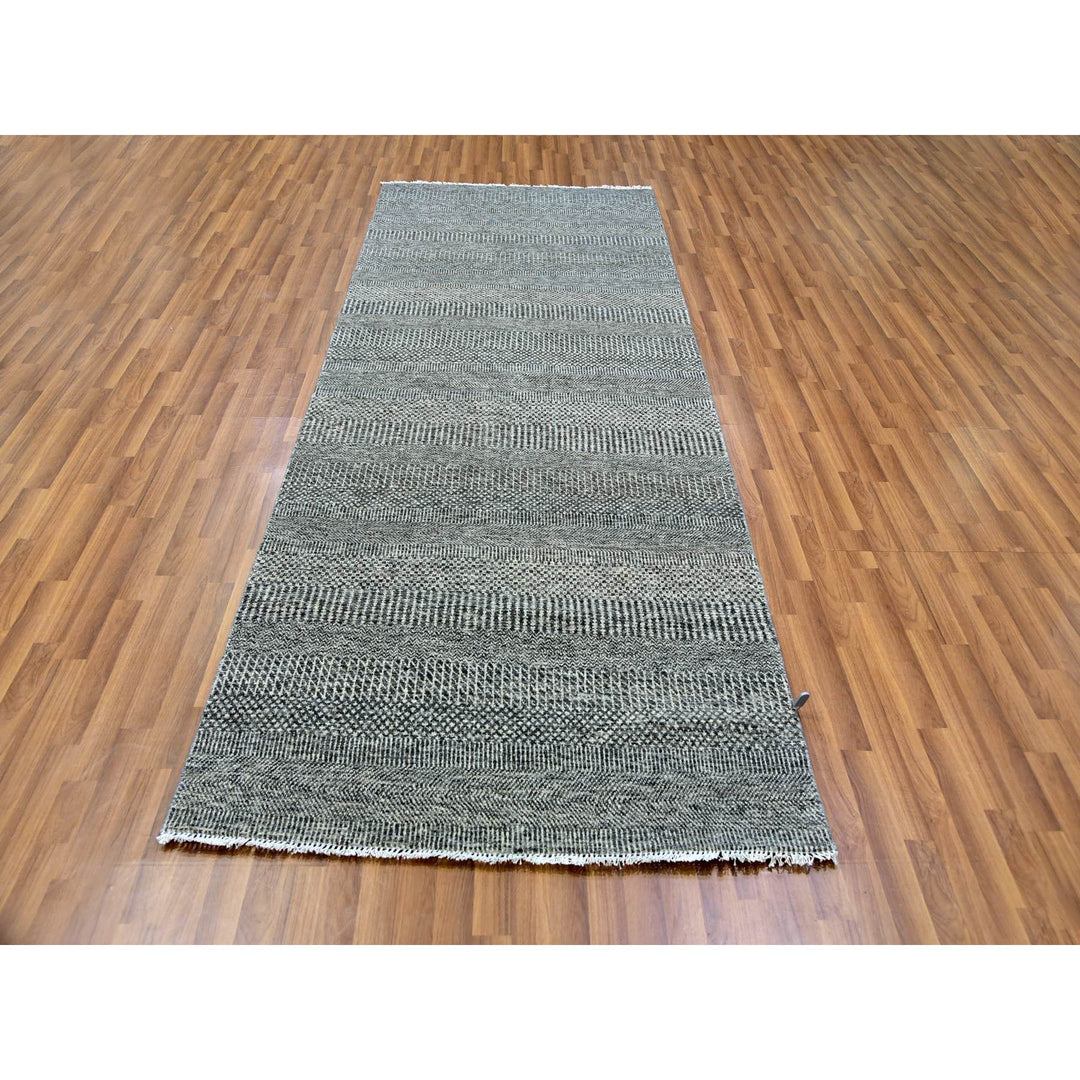 4'0" x 10'2" New Hand Knotted Grey Wool Runner Oriental Rug - MOA10279889