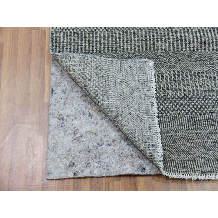 4'0" x 10'2" New Hand Knotted Grey Wool Runner Oriental Rug - MOA10279889