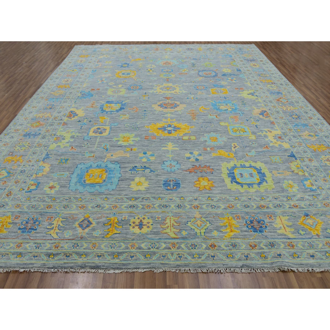 12'2" x 15'2" New Hand Knotted Grey Wool Rectangle Oriental Rug - MOA10279902