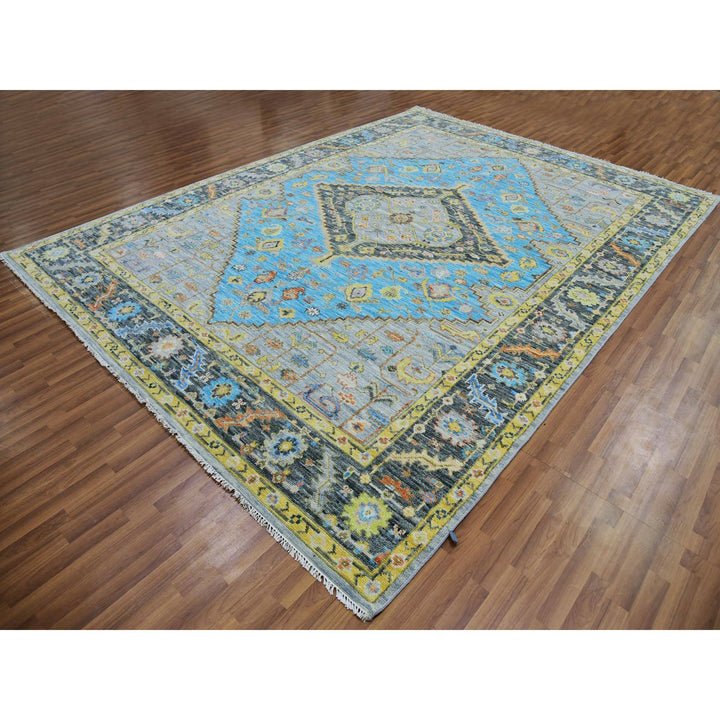 9'3" x 12'5" New Hand Knotted Blue Wool Rectangle Oriental Rug - MOA10279933