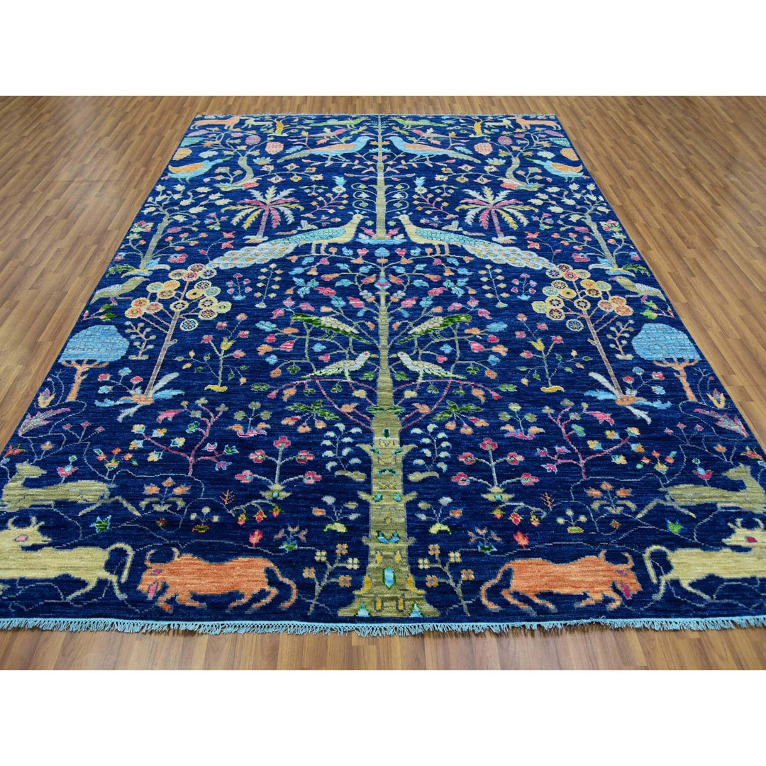 9'0" x 12'0" New Hand Knotted Blue Wool Rectangle Oriental Rug - MOA10279935