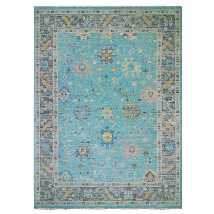 10'1" x 13'10" New Hand Knotted Blue Wool Rectangle Oriental Rug - MOA10279953