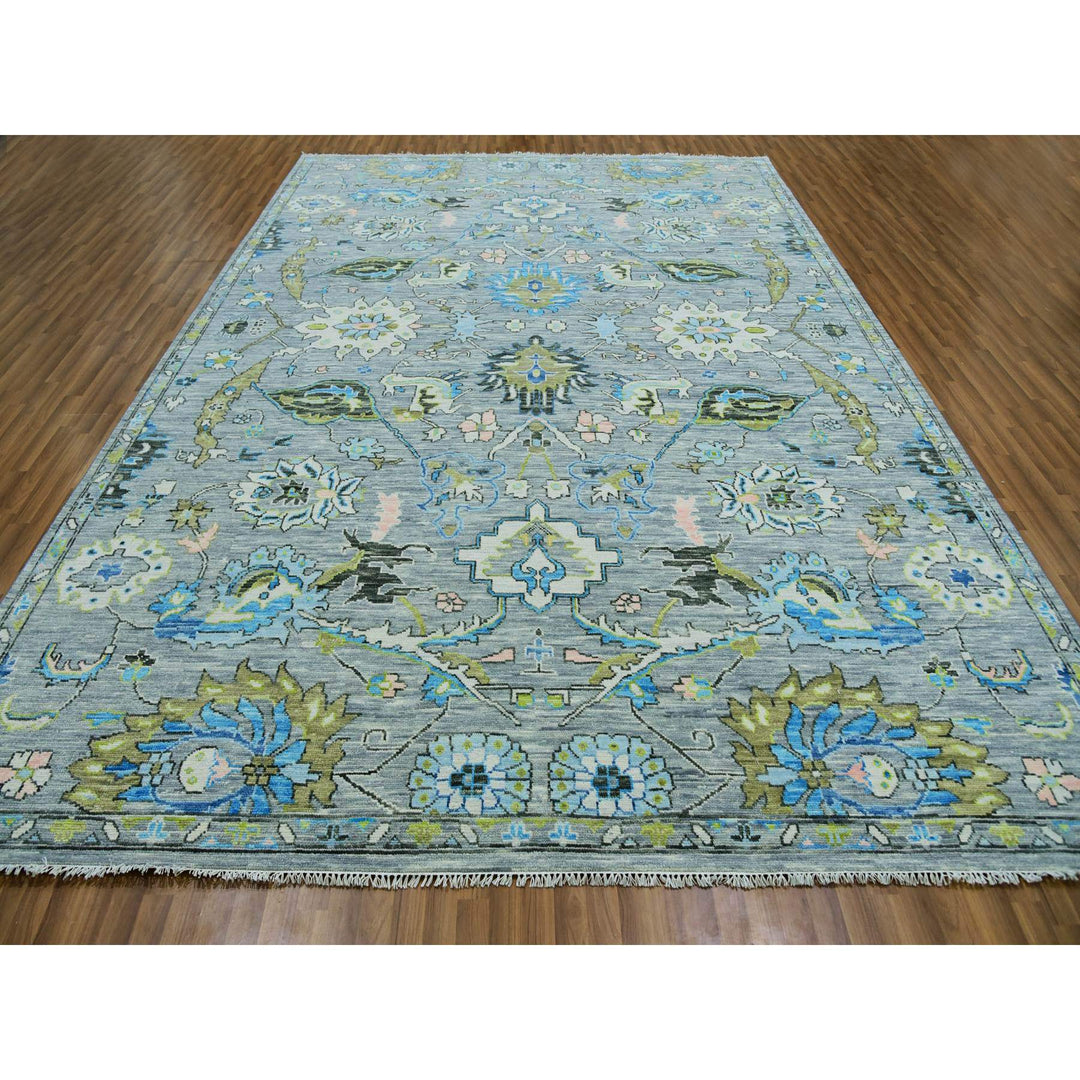 10'1" x 14'0" New Hand Knotted Grey Wool Rectangle Oriental Rug - MOA10279954