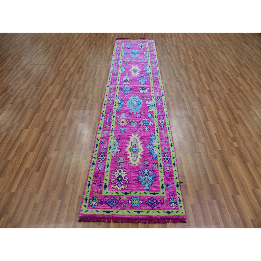 2'7" x 11'10" New Hand Knotted Pink Wool Runner Oriental Rug - MOA10279967