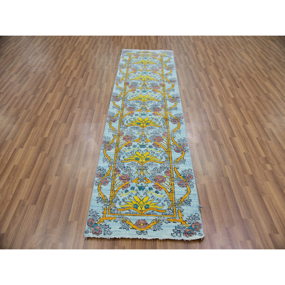 2'8" x 9'5" New Hand Knotted Blue Wool Runner Oriental Rug - MOA10279968