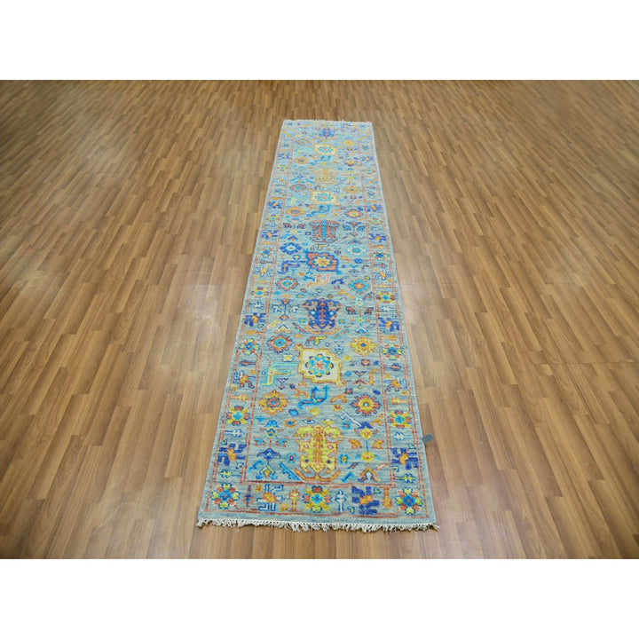 2'6" x 10'10" New Hand Knotted Blue Cotton Runner Oriental Rug - MOA10279969