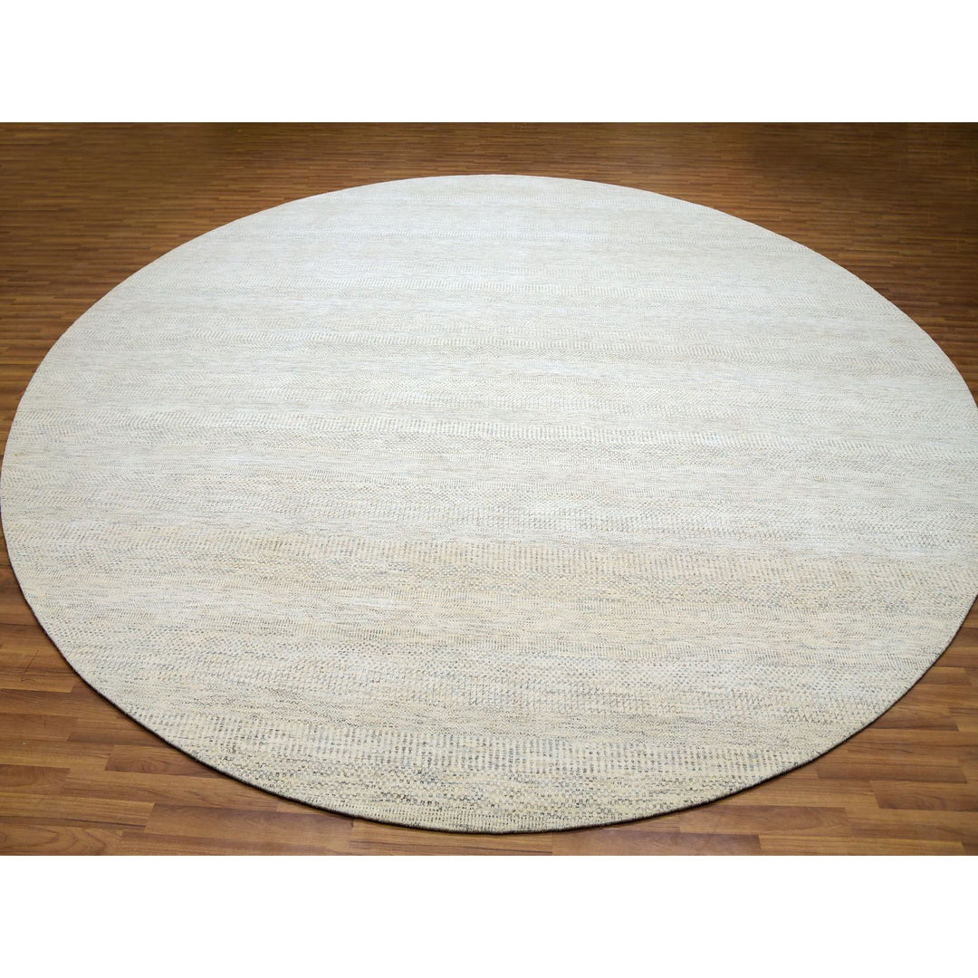 13'9" x 13'9" New Hand Knotted Ivory Wool Round Oriental Rug - MOA10279972