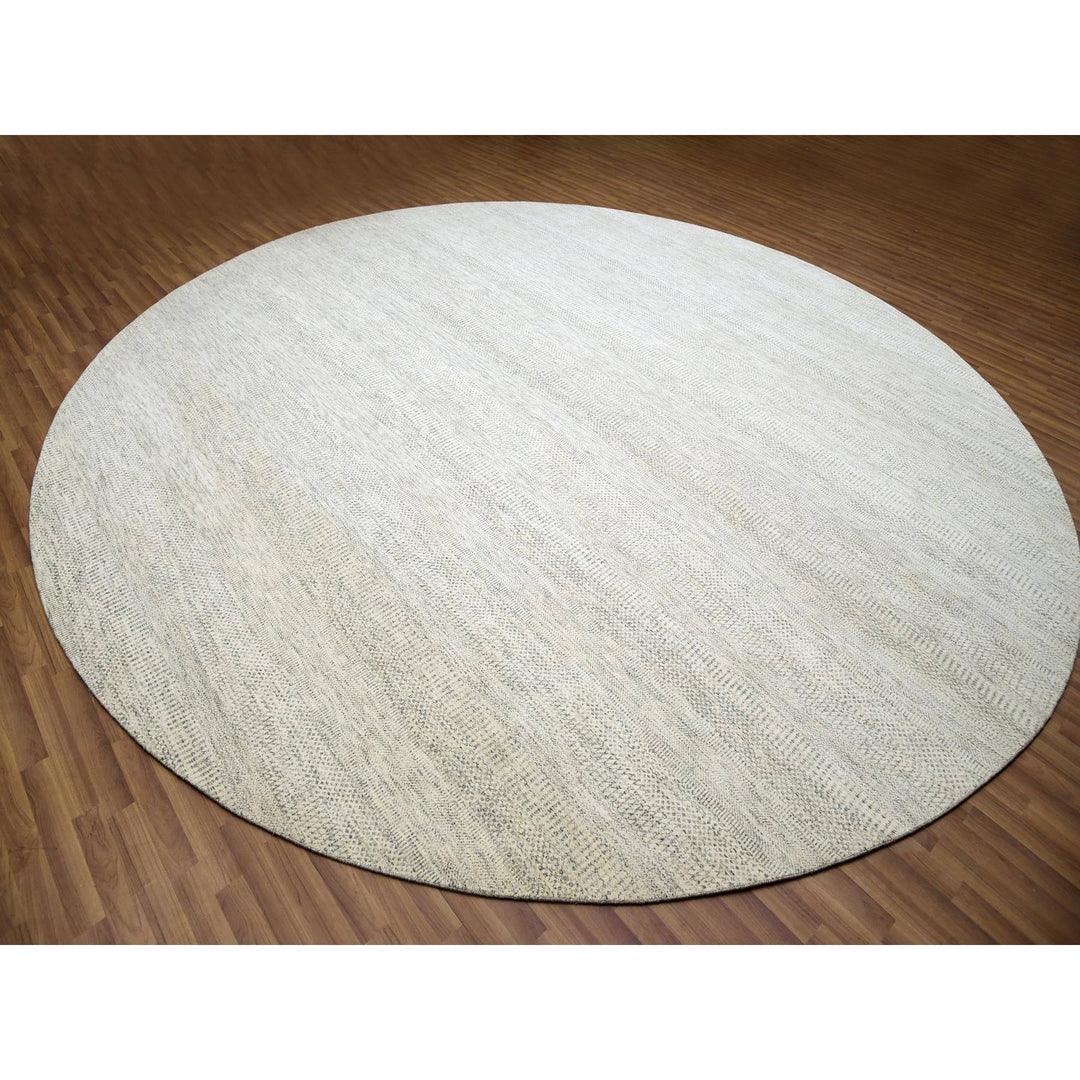 13'9" x 13'9" New Hand Knotted Ivory Wool Round Oriental Rug - MOA10279972