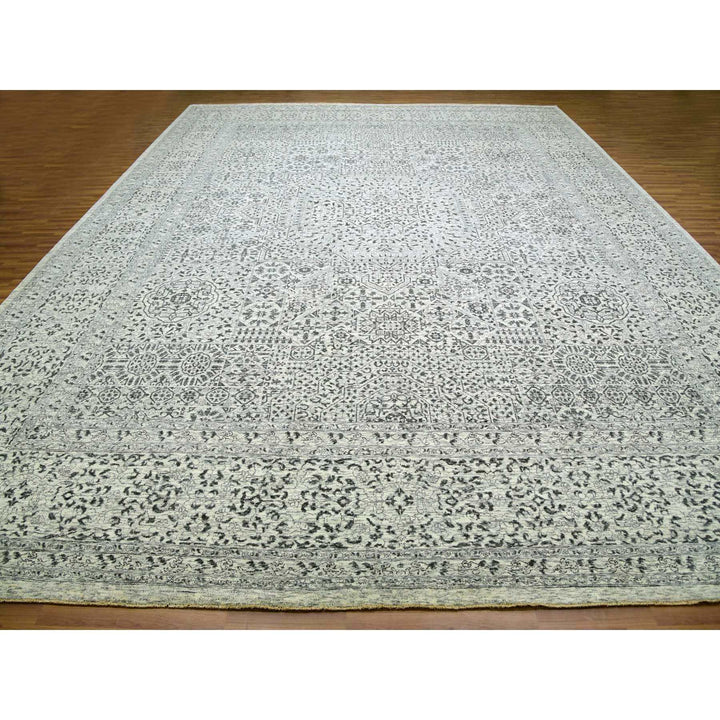 14'1" x 17'9" New Hand Knotted Ivory Wool Rectangle Oriental Rug - MOA10279982