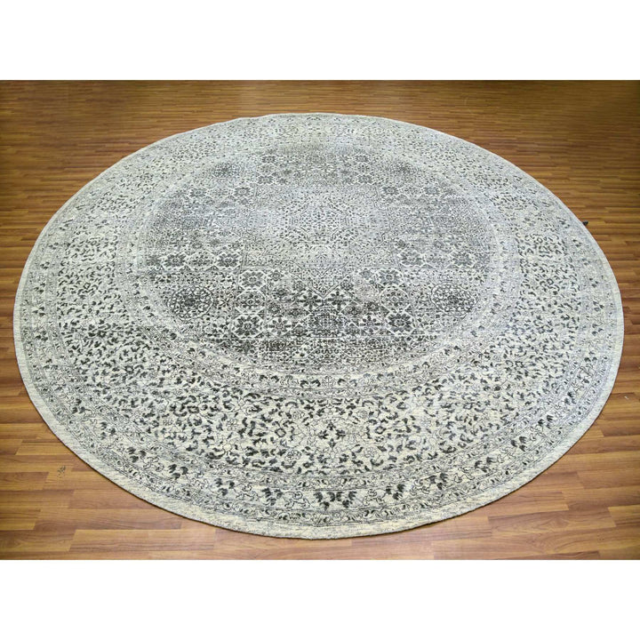 11'10" x 11'10" New Hand Knotted Ivory Wool Round Oriental Rug - MOA10279985