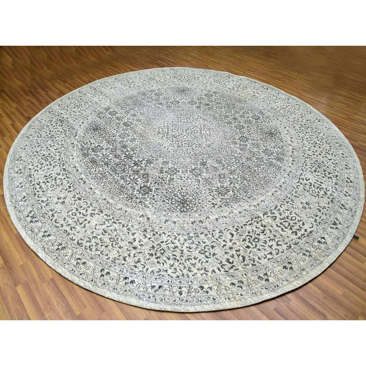 11'10" x 11'10" New Hand Knotted Ivory Wool Round Oriental Rug - MOA10279985