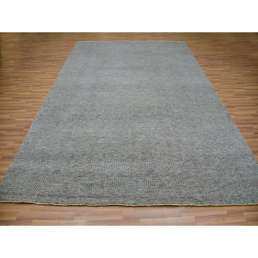 9'2" x 12'0" New Hand Knotted Grey Wool Rectangle Oriental Rug - MOA10279989