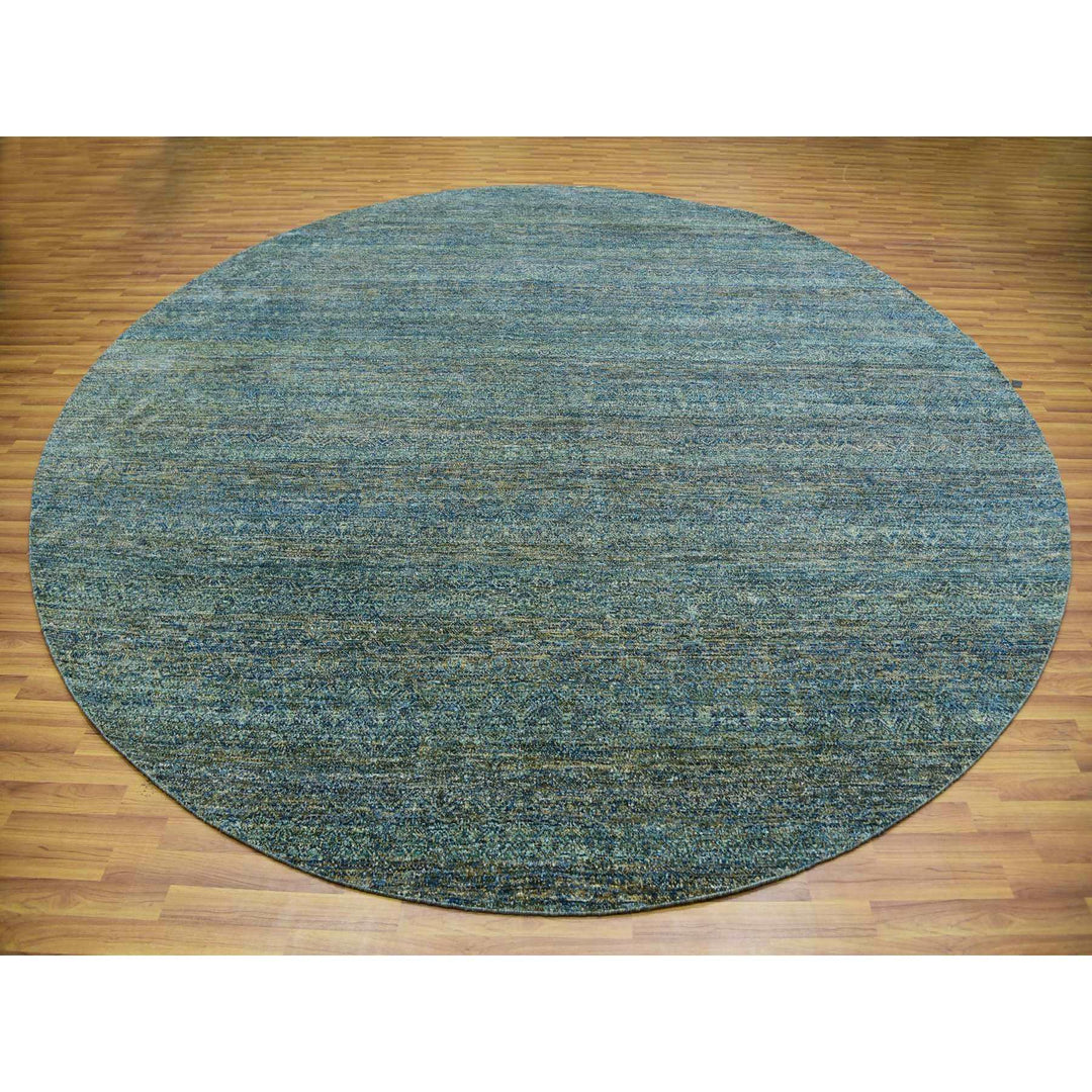 11'11" x 11'11" New Hand Knotted Green Cotton Round Oriental Rug - MOA10279997