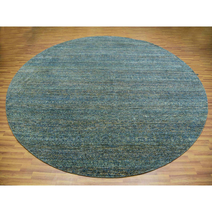 11'11" x 11'11" New Hand Knotted Green Cotton Round Oriental Rug - MOA10279997