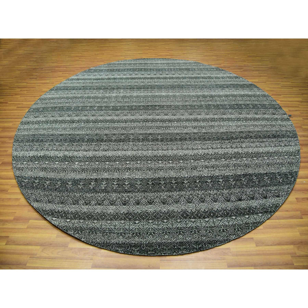 11'10" x 11'10" New Hand Knotted Grey Cotton Round Oriental Rug - MOA10279999