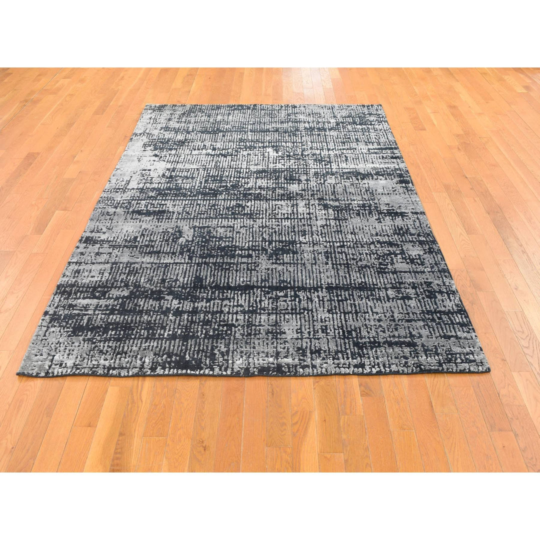 5'10" x 9'0" New Hand Loomed Black Wool & Silk Rectangle Oriental Rug - MOA10280033